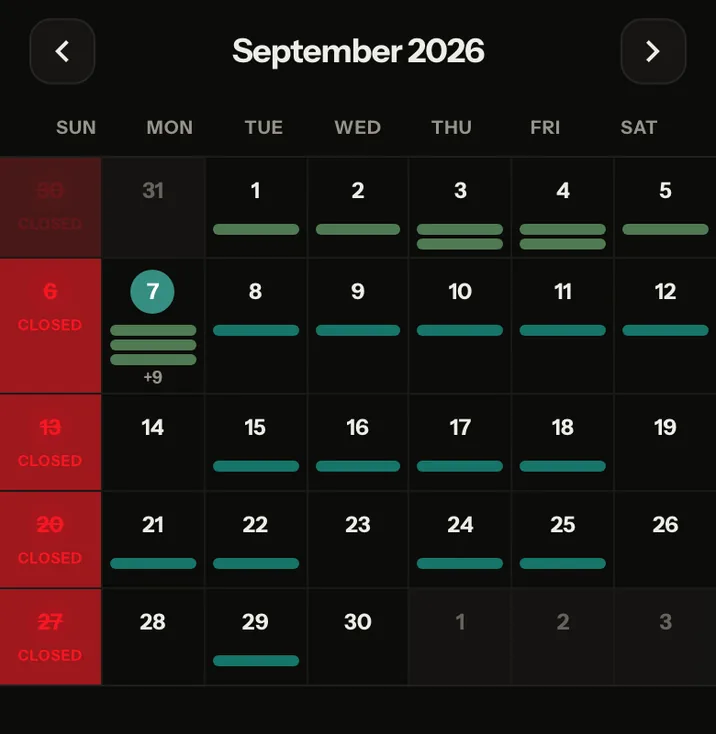 The calendar, a month of jobs laid out