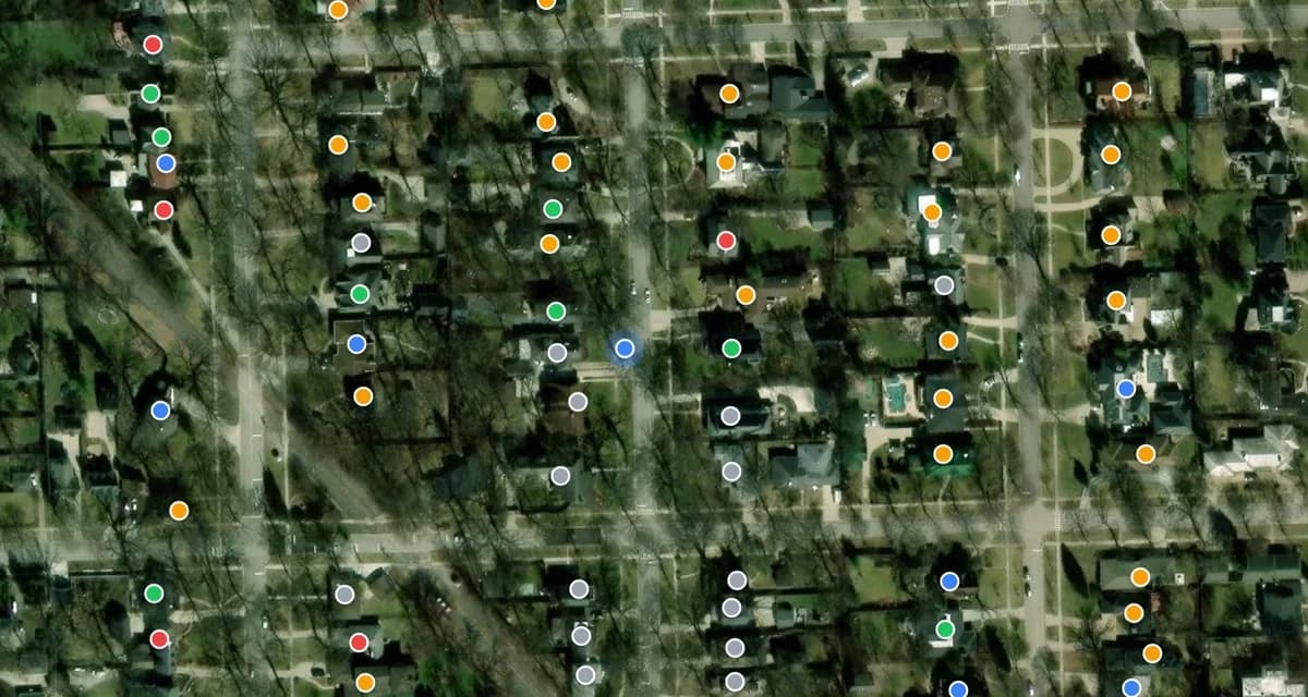 The canvassing map, every door pinned by what happened at it